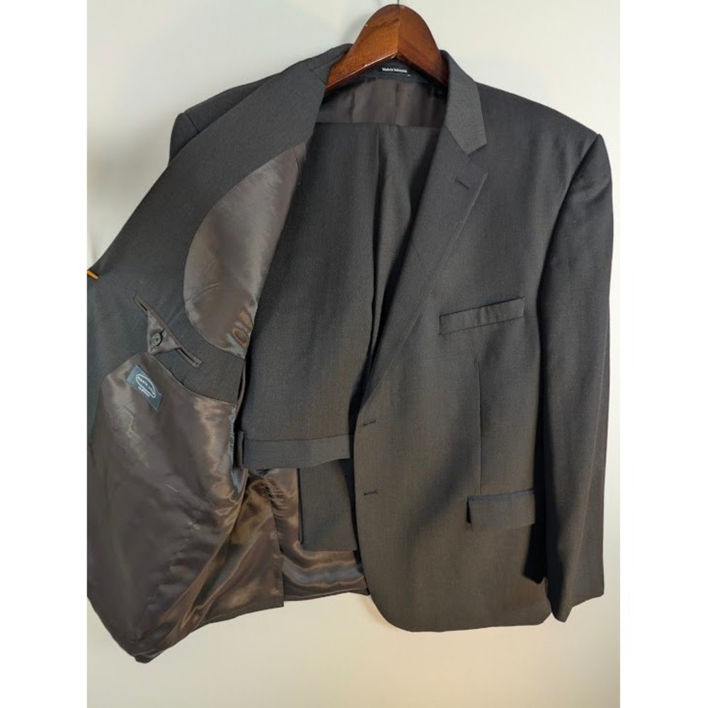 Pronto Uomo Platinum Suit Mens 52R 42W 31L Charcoal Gray 100% Wool Flat Front